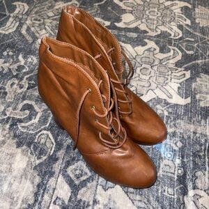 Women’s Brown Lace-Up Ankle Boots Chunky Heel ~4” Heel Size 10